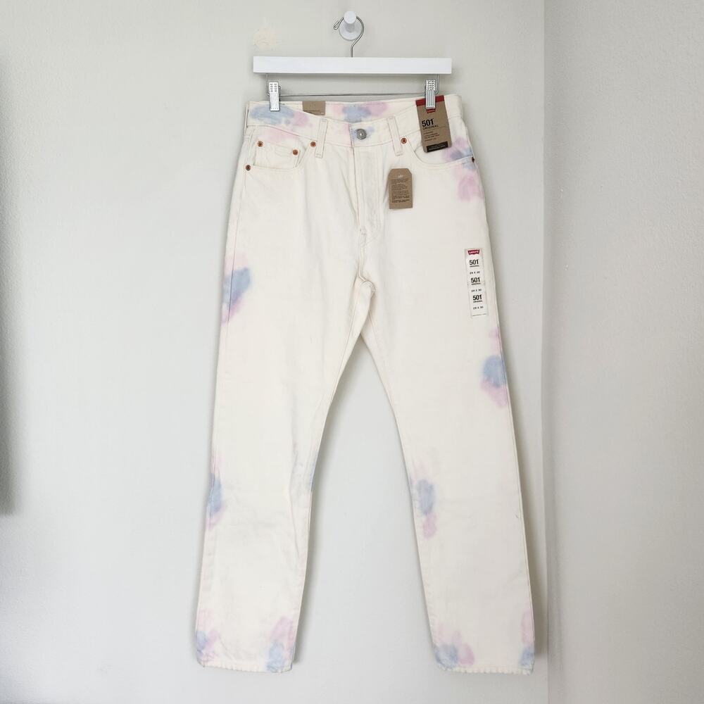 Levi’s 501 Original Straight Leg High Rise Tie Dye Jeans White Blue Pink 8
